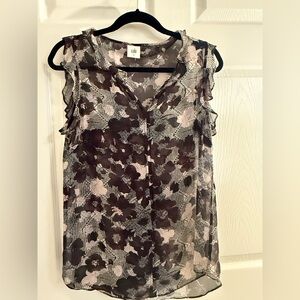 Cabi Women's Black and Purple Floral Print Blouse